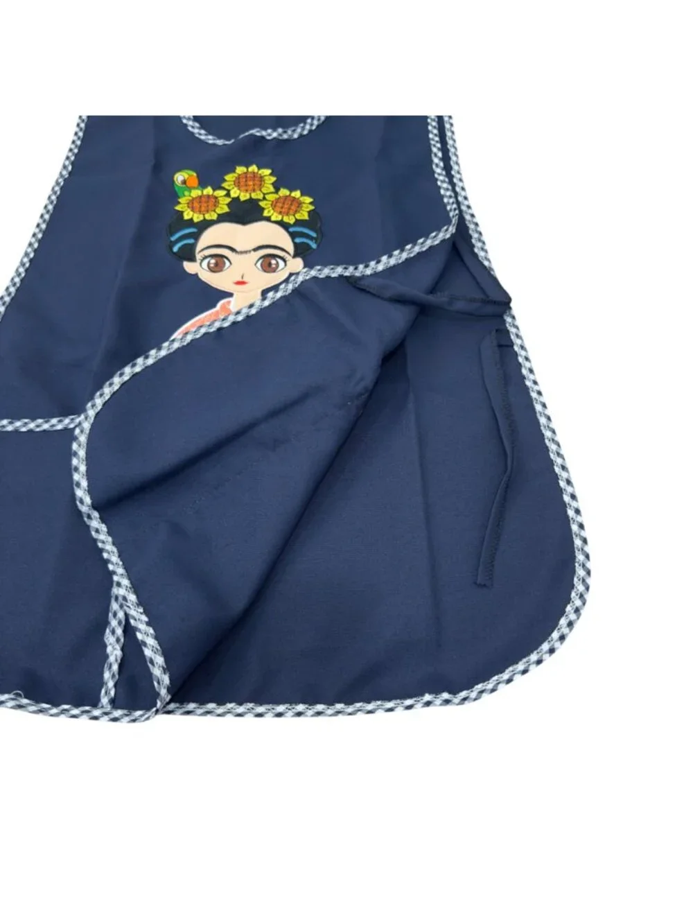 Apron Women One Size Navy Frida-Inspired Print Front Pockets Checkered Trim NWOT
